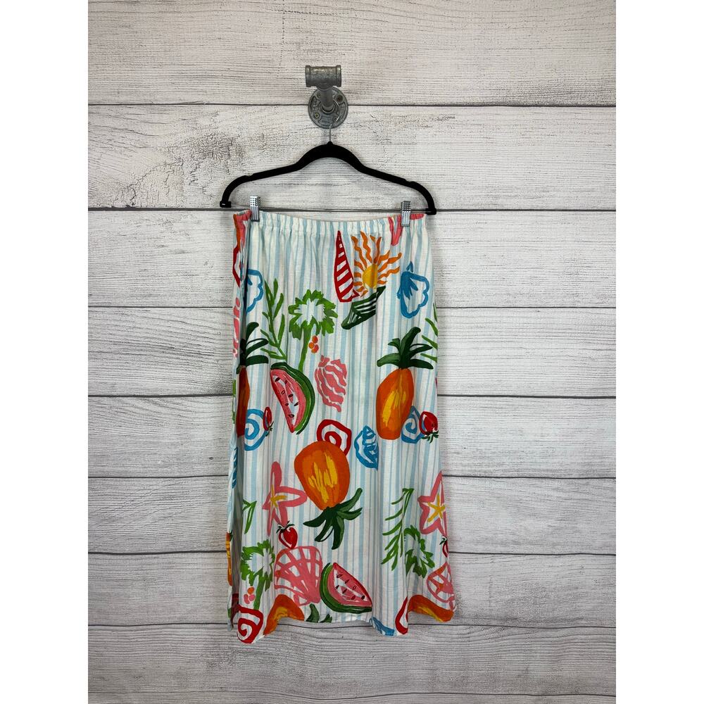 Calypso St. Barth Women's Colorful Stripe Fruit Summer Midi Skirt Size Large
